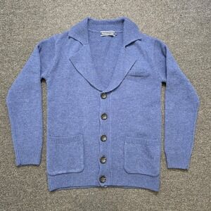 WoolOvers Cardigan Sweater Blue Mens XS Pure‎ New Wool Shawl Collar Knit Button